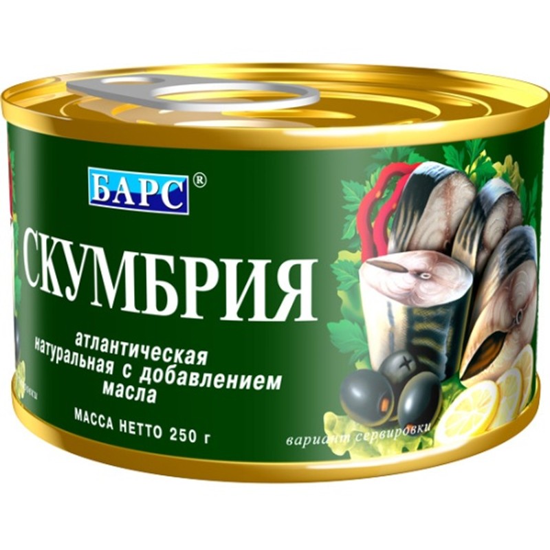 Скумбрия атлантическая барс в т/с 250г ж/б